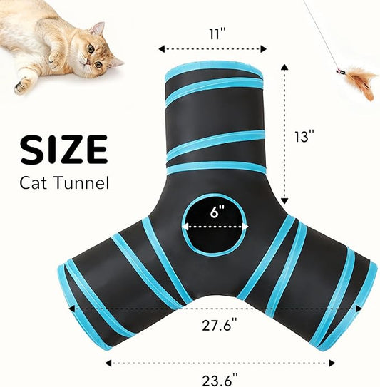 Tempcore Pet Cat Tunnel Tube Cat Toys 3 Way Collapsible, Tunnels for Indoor Cats，Kitty Bored Peek Hole Toy Ball Cat, Puppy, Kitty, Kitten, Rabbit