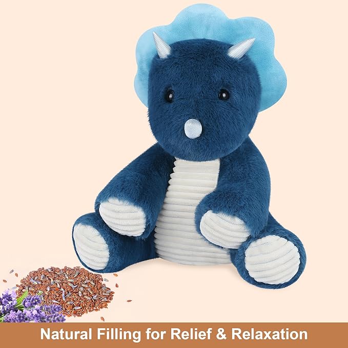 SuzziPals Microwavable & Coolable Triceratops Dinosaur Stuffed Animals, Heated Stuffed Animal Heating Pads for Soothing & Relaxation, Navy Blue Dino Plush for Stress Relief, Plushies Dinosaur Gifts