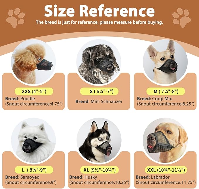 LUCKYPAW Dog Muzzle Suits for Small Medium Large Dogs, Mesh Muzzle Anti Biting Chewing, Breathable Mouth Cover Set with Adjustable Strap for Grooming Vet Visiting Training (Small 3 PCS(XXS-S), Beige)