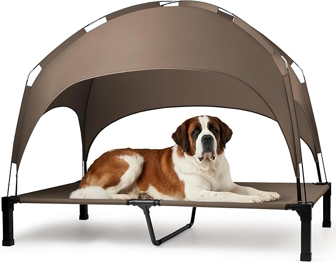 Heeyoo Elevated Dog Bed with Removable Canopy, Portable Dog Cot with Sun Protection Shade Tent, Raised Pet Cooling Cot Bed for Dogs, 60in