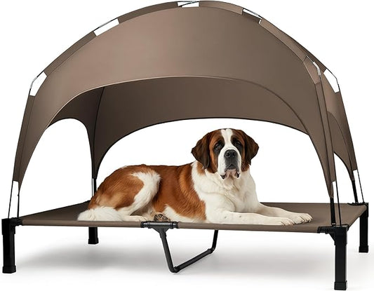 Heeyoo Elevated Dog Bed with Removable Canopy, Portable Dog Cot with Sun Protection Shade Tent, Raised Pet Cooling Cot Bed for Dogs, 60in