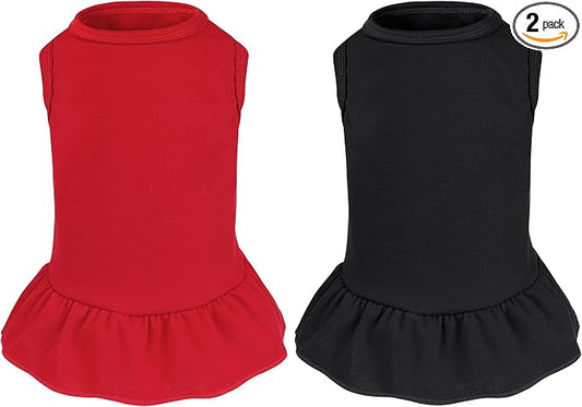 2 Pcs Dog Dress Cute Cat Skirt Solid Color Summer Clothes for Small Pet Dogs Cat (Black,Red, Large)