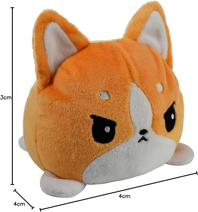 TeeTurtle Reversible Corgi Plushie 4-Inch Orange Two-Sided Flip Plush Toy with Embroidered Details - Cute Mini Collectible Plush for Kids, Teens, and Adults
