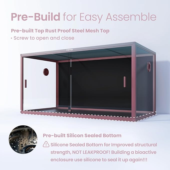 Phailozoo 120 Gallon Bearded Dragon Tank,Stackable Reptile Enclosure with Front Sliding Tempered Glass Doors,Easy Assembly Aluminum Frames Reptile Tank for Snake & Lizard