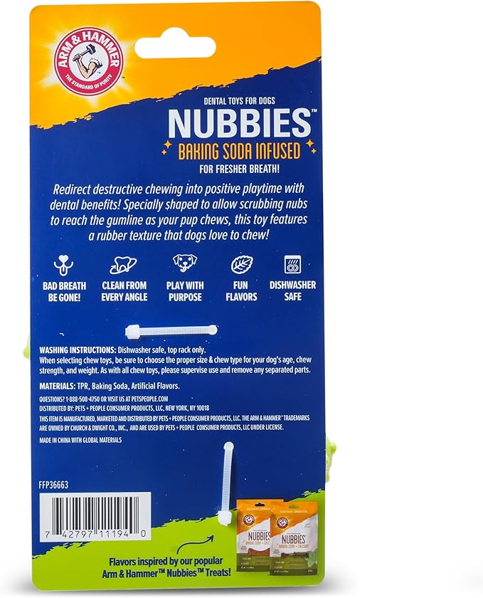 Arm & Hammer Nubbies Dog Dental Chew Toy, TPR Wave, Mint Flavor, for Gentle Chewers, Helps Reduce Plaque and Tartar Buildup, Baking Soda Infused, No Stuffing Designs