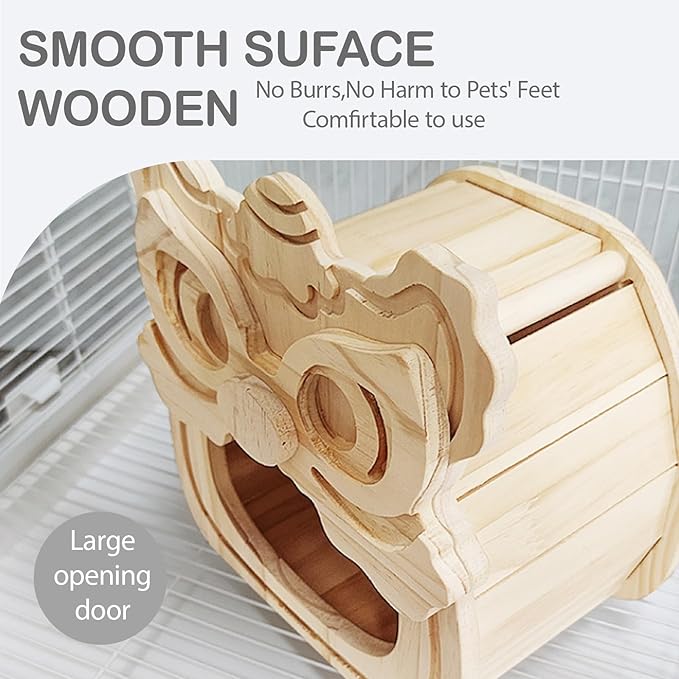 Chinchilla Hideout Wooden Hides for Guinea Pigs, Small Animal Nature Wood House Chinchilla Cage Accessories for Hamster, Squirrel, Sugar Gliders etc (Lion Shape)