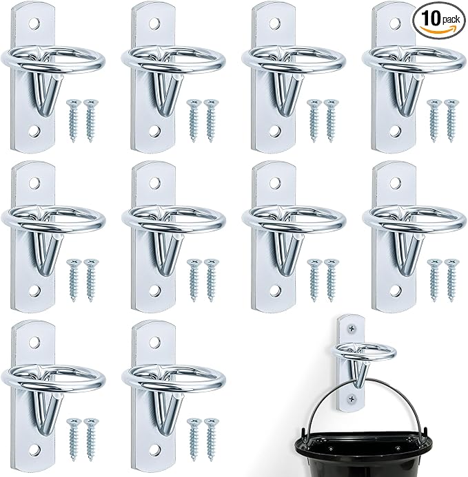 Cididu 10 Pack Bucket Hooks for Horses, Metal Water Bucket Hangers with Screws, Heavy Duty Wall Mount Feed Bucket Holder for Horse Stalls Stable Livestock Barn Farmhouse Supplies