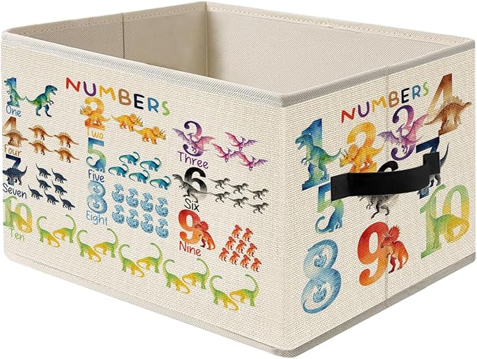 Numbers Dinosaur Storage Bins, Colorful 1-10 Educational Dino Foldable Closet Organizers Storage Basket Toybox for Toddler Playroom Nursery Preschool Classroom Clothes Bed Sheets Blankets Toys