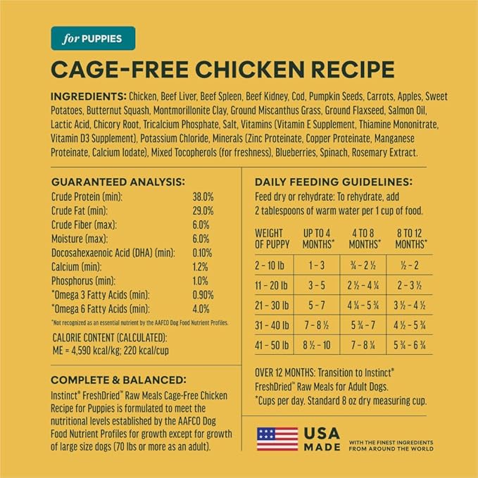 Instinct Puppy Freeze-Dried Meals, FreshDried Bites, Natural Dog Food, Grain-Free - Cage-Free Chicken, 14 oz. Bag
