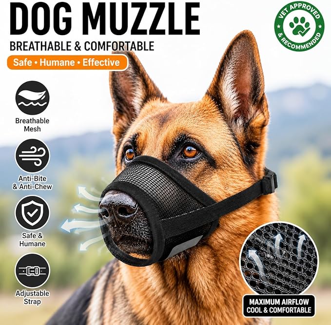 Dog Muzzle, Soft Air Mesh Muzzles for Small Sized Dogs, Breathable Dog Mussels for Scavenging Biting Licking & Barking, Adjustable Mouth Guard for Grooming, Allows Panting and Drinking (Black,S)