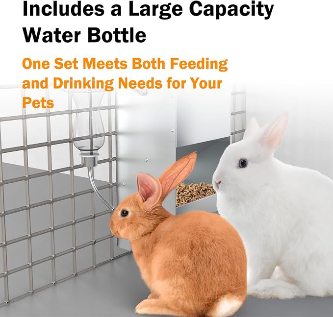 Metal Rabbit Feeder, 5-Pound Capacity Rabbit Feeder, Outdoor Small Animal Feeder for Rabbits, Chicks, Cats, Guinea Pigs, Free Large Capacity Small Animal Water Bottle