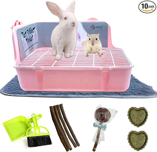 Guinea Pig Litter Box Corner Bunny Toilet Small Animal Potty Training with Dustpan Broom Chew Toys for Chinchilla Ferret Hedgehog Gerbil (10 Pcs)