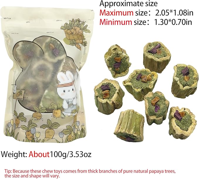 100G Rabbit Chew Toys Guinea Pig Treats Natural Papaya Wood Chew Sticks for Teeth Bunny Guinea Pig Hamster Chinchilla