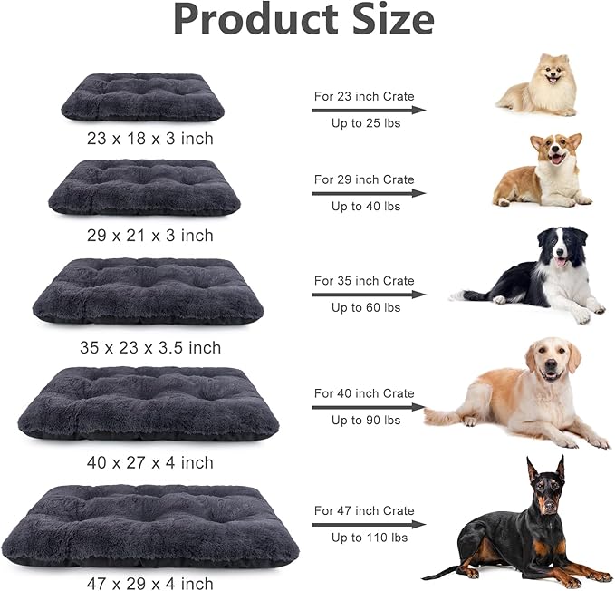 JOEJOY Large Dog Bed Crate Pad, Deluxe Plush Washable Dog Beds Fulffy Soft Kennel Pad Anti-Slip Pet Sleeping Mat for Large Medium Small Dogs, 35" x 21", Grey