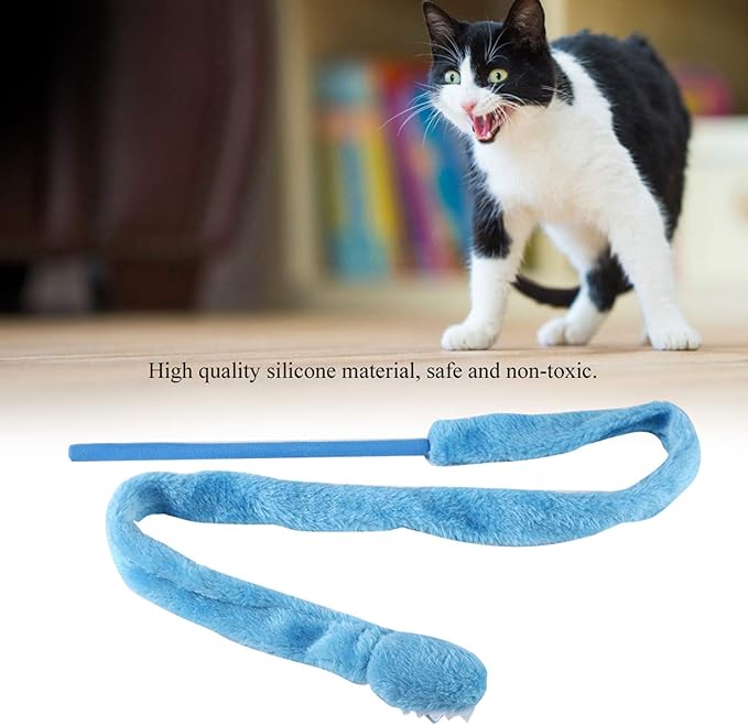 Cat Toy Snake, Serpentine Mint Cat Teasing Stick Enhance Bond with Cats, Pet Stress Relief and Interactive Toys (Blue)