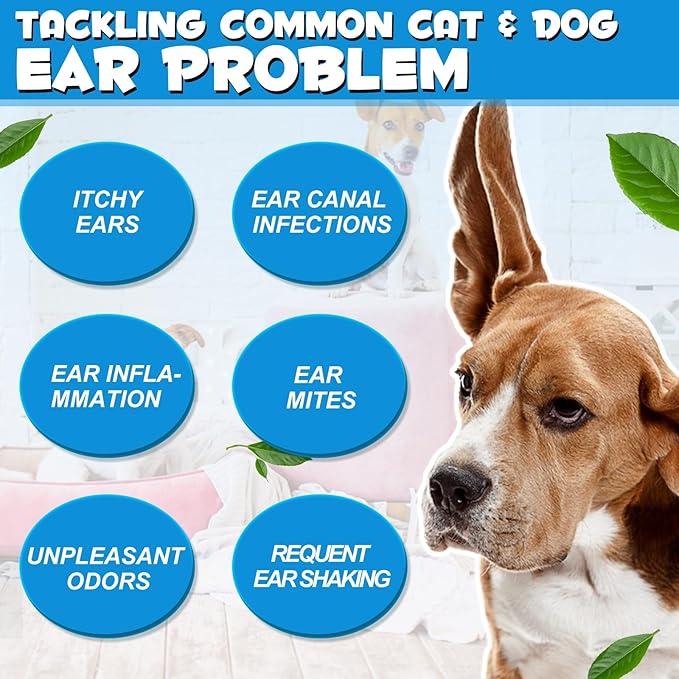 NenMaoKeNu 2 Pack Cat & Dog Ear Infection Treatment Drops, Ear Cleaner to Soothe and Relieve Itchness, with 1% Hydrocortisone for Dog Ear Infections, Prevents Inflammatio, Treats Ear Infections