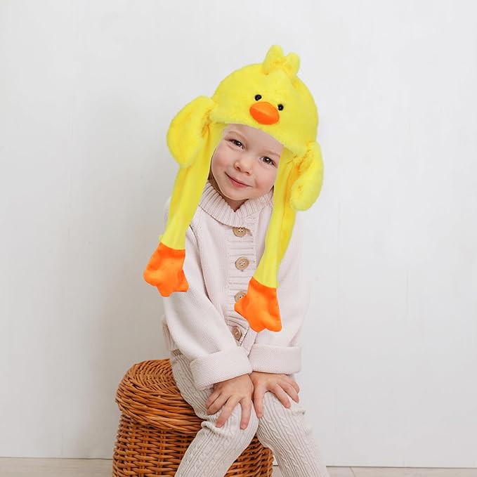 Bubblepompom Animal Hat with Ears Moving Jumping Pop Up Beating Hat Plush Holiday Cosplay Dress Up Funny Gift for Kids