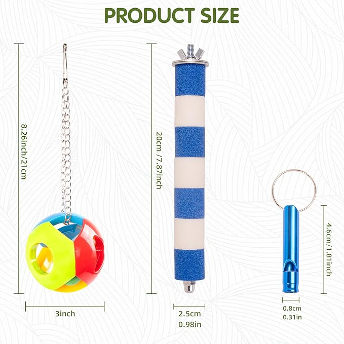 Perch Stand 3-in-1 Bird Toys Gift Set, Parrot Perch Bird Cage Accessories for Cockatiel, Parakeet, Lovebirds All Small Medium Birds, Durable Beak & Claw Trimming Grinding Stone, Safe, Easy to Clean