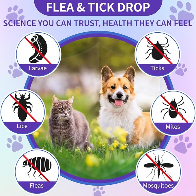WEALLIN Flea and Tick Prevention for Cats and Dogs Natural Flea Treatment Support Drops with Multivitamin for Pets Oral Natural Supplement Flea and Tick Treatment Drops for All Breeds and Ages