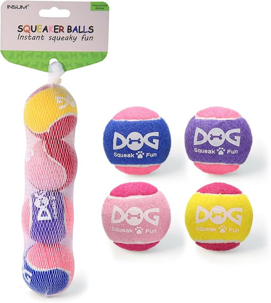 INSUM Pink Squeaky Tennis Balls, Girl Dog Birthday Toys Gifts for Small Medium Large Female, Cute Presents Girl Dog Accessories