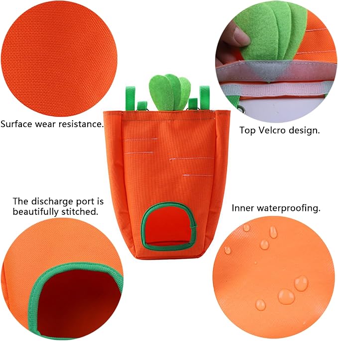 Rabbit Hay Feeder Bag for Cage Guinea Pig Timothy Hay Dispenser Storage Manger Hanging Large Less Waste for Bunny (Carrot)