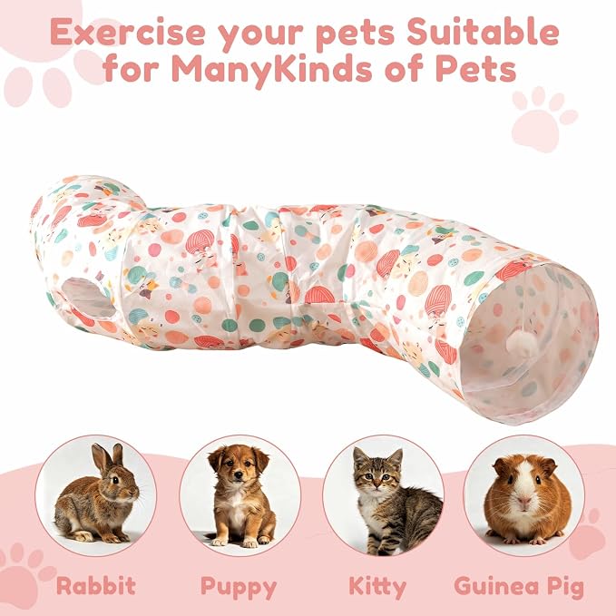 Cat Tunnel with Cat Toy Ball, Collapsible S Shape Cat Tunnel, Cat Tunnels for Indoor Cats, Foldable Cat Tunnel Cat Tube Toys for Bunny, Guinea Pig, Ferrets, Puppy