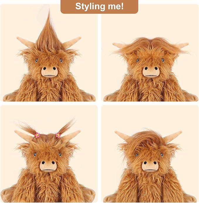 SuzziPals 2Pcs Heatable & Coolable Highland Cow Stuffed Animal Plushie, Microwavable Heating Pad for Soothing & Relaxation, Lavender Scented Cattle Plush Toys for Stress Relief, Stuffed Cow Gifts