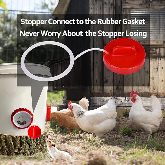 Chicken Feeder Port Kit –8 Pack Automatic Poultry Feeder Cups for Buckets & Bins, No Waste Rainproof DIY Chicken Feeders for Hens, Ducks & Other Poultry
