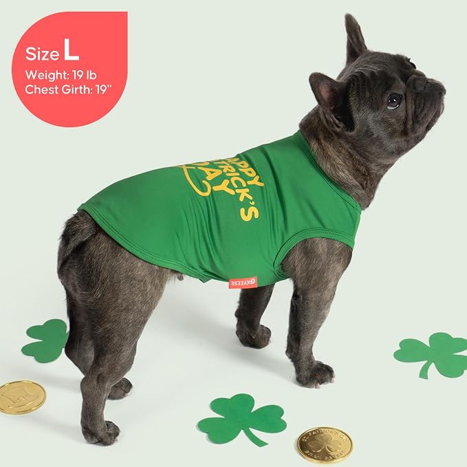 KYEESE 2Pack St. Patrick's Day Dog Shirt, Breathable Tank Top Sleeveless Dog T Shirts for Small Dogs Boy Girl, Lightweight Dogs Clothes Pet Outfit for Holiday, Green, L