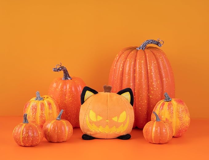 TeeTurtle Glow in The Dark Jack-O-Lantern Cat 4" Plushie - Halloween - Cute Kawaii Spooky Stuffed Animal