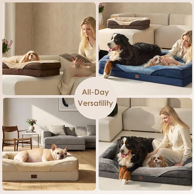 EHEYCIGA Orthopedic Dog Bed for Large Sized Dog, 41x27 Inch Large Memory Foam Dog Couch Bed with Sides, Waterproof Liner & Washable Removable Cover, Bolster Pet Sofa, Navy