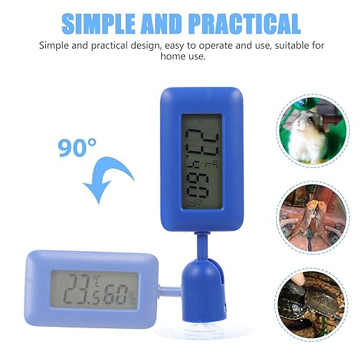 Yardwe Digital Reptile Thermometer and Hygrometer with 360° Rotating Night Light, Mini Suction Cup Temperature Measuring Device for Leopard Gecko and Bearded Dragon Terrariums
