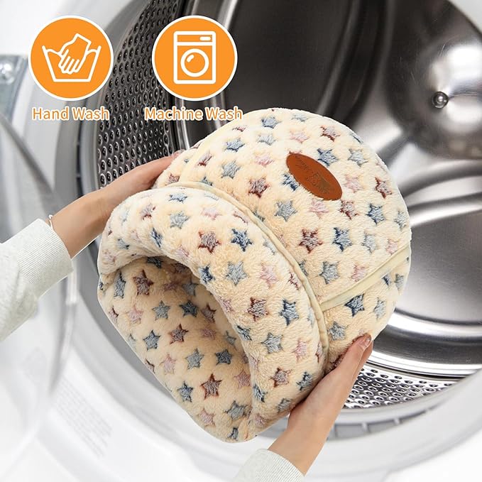 YUEPET Guinea Pig Bed Cuddle Cave Warm Fleece Cozy House Bedding Sleeping Cushion Cage Nest for Small Animal Squirrel Chinchilla Hedgehog Cage Accessories(Brown Star