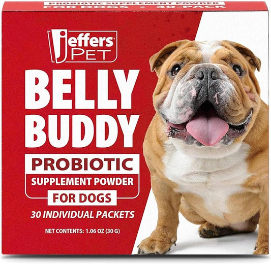 Jeffers Belly Buddy Dog Probiotic Powder Packets, 30 Count - Veterinary Formulated, Four Probiotic Strains & Vitamins for Gut Health, Diarrhea & Digestive Balance, Chicken Liver Flavor, USA Made