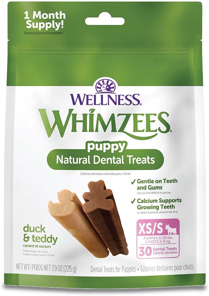 Wellness WHIMZEES Puppy Dog Dental Treat, Chews, Freshens Breath, Extra-Small/Small Size, 7.9 oz Bag, 30 Count