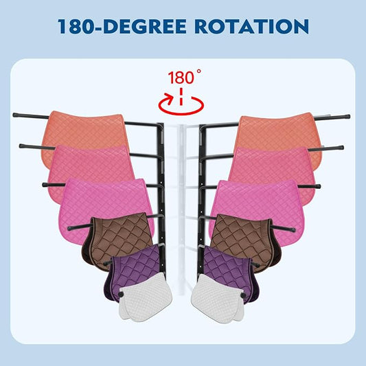 Saddle Pad Rack, Wall Mounted 180 Degree Swing Saddle Blanket Holder, 6 Bar Saddle Blanket Rack, Horse Blanket Storage Rack for Horse Tack Room Organization