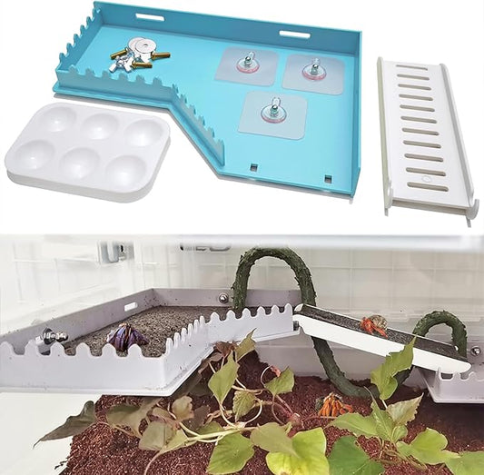 Hermit Crab Accessories - Platform with Ladder and Food Dish, Hermit Crab Climbing Toys, Habitat Supplies and Tank Accessories for Reptiles, Hamsters, Geckos, Small Lizards