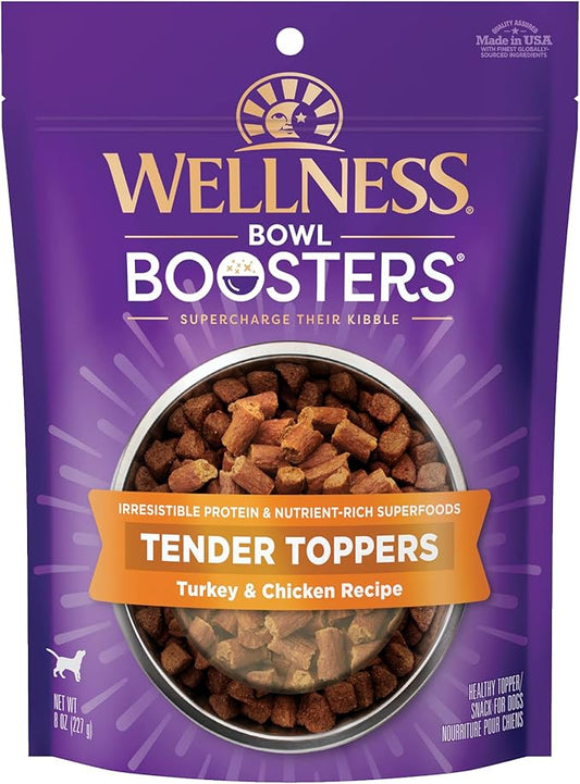 Wellness Bowl Boosters Tender Toppers Dog Food Topper for Small, Medium, and Large Breeds, Grain Free, Natural, Turkey and Chicken Recipe, 2 lb Bag