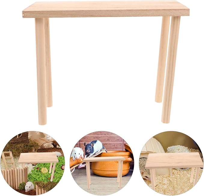 Toddmomy Hamster Play Wooden Platform, Hamster Platform Gerbil Cage Wood Stand with Pillars, Small Animal Resting Area, Rectange, 7. 5'' / 19cm Height