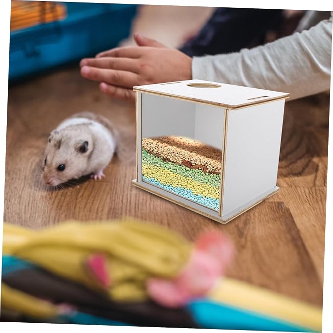 Garneck Household Multi-Function Wooden Chinchilla Bathtub Sand Bath Feature for Pets Transparent Design for Easy Cleaning for Hamsters and Guinea Pigs