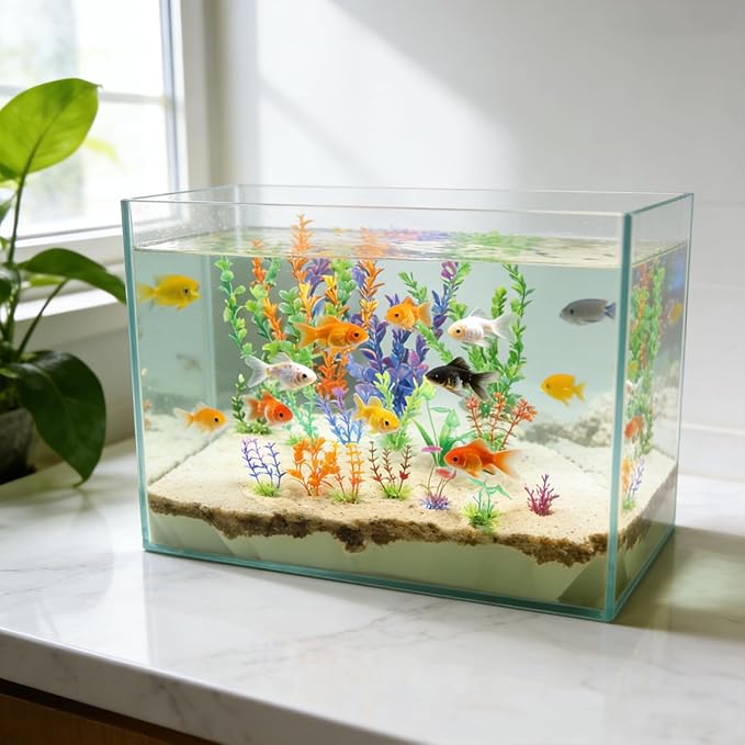 Ninsula Aquarium Plants 16P, Plastic Fish Tank Plants, Different Types Artificial Decor Aquarium Artificial Plastic Plants, Turtle Goldfish Betta Fish Tank Decor Set, Fish Decor for Tank (Colorful)