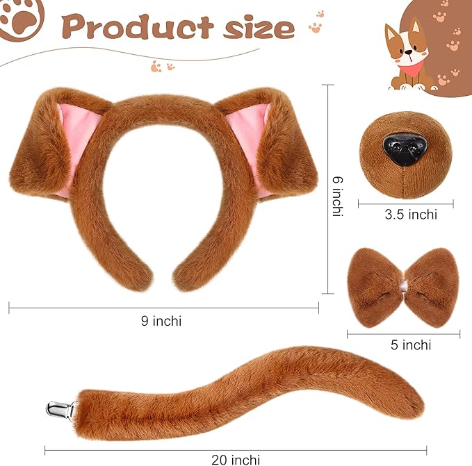 SATINIOR Puppy Dog Costume Set Ears Headband Nose Bow Tie Tail Animal Cosplay for Halloween