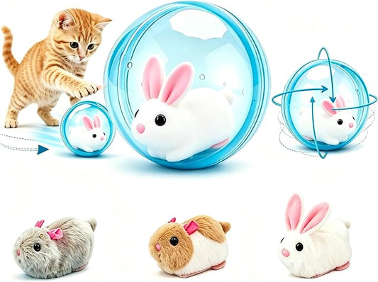 2026 New Self-Rolling Interactive Cat Ball Realistic Animal Automatic Moving Rolling Cat Ball 360° Rolling Spin Moving Cat Ball Fun Indoor Interactive Pet Ball for Cats Dogs Chasing(Blue,Rabbit)
