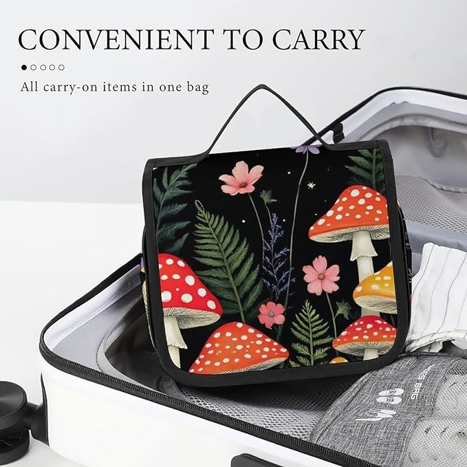 Hanging Travel Toiletry Bag for Men and Women Makeup Organizer (Goth Gothic Moon Cute Mushroom)