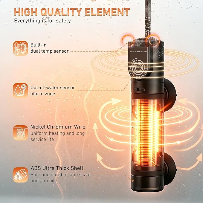 PAIZOO 200W Aquarium Heater, Low Water Line Turtle Heater LED Controller | Low Water Level Design, Real-time Temp Display, Dual Temp Control System, Energy-saving Mode, Precise Temp Control