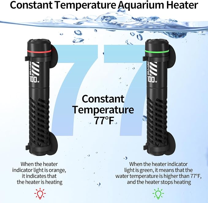 ERAARK 50W 100W Small Submersible Aquarium Heater, Constant Temperature 77℉, Betta Fish Tank Heater Suitable for Saltwater and Freshwater, 5/10/20 Gallon Fish Tahk (100W)