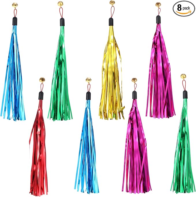 8 Pcs Cat Wand Toy Replacement with Bell Metallic Foil Tassel, 9 Inches Interactive Wand Toys for Indoor Cats for Most Cats Chase Exercise with Kitten (Multi Colored)