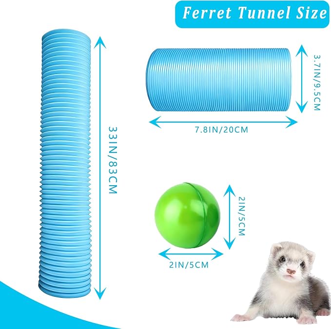 2PCS Ferret Tunnel with 4 Balls Inclueded, Hamster Fun Tunnels, DIY Foldable Guinea Pigs Plastic Tunnel Training Hideout Tunnels Accessories for Guinea Pigs Rats Chinchillas Dwarf Rabbits