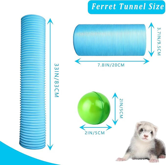 2PCS Ferret Tunnel with 4 Balls Inclueded, Hamster Fun Tunnels, DIY Foldable Guinea Pigs Plastic Tunnel Training Hideout Tunnels Accessories for Guinea Pigs Rats Chinchillas Dwarf Rabbits