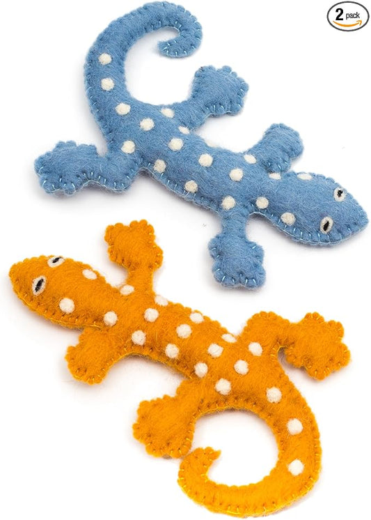 Glaciart One Felt Lizard Cat Toy – 2 Pcs | Soft Fuzzy Enrichment 100% Natural Wool - Interactive Catnip Play Cat Toy Set - Safe for Pets, Non-AZO Colored Dyes